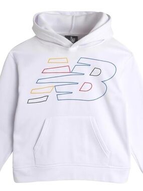 New Balance White Kids Hoodie with Multicolor Outline Logo (10/12)